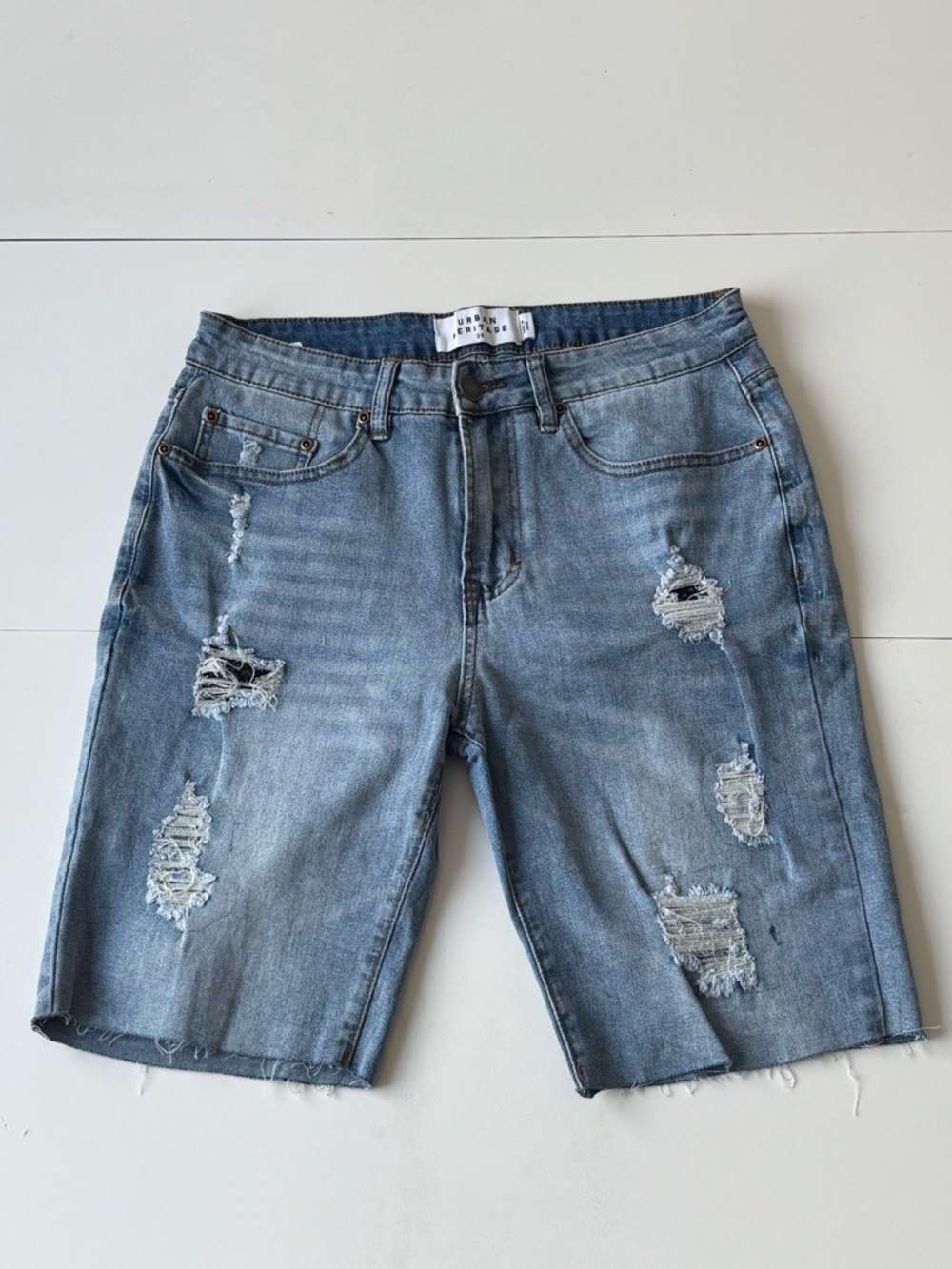 Urban Heritage Light Blue Distressed Denim Shorts